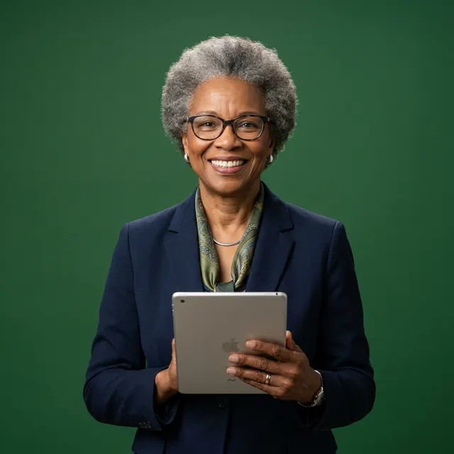 A professional adult learner with a tablet